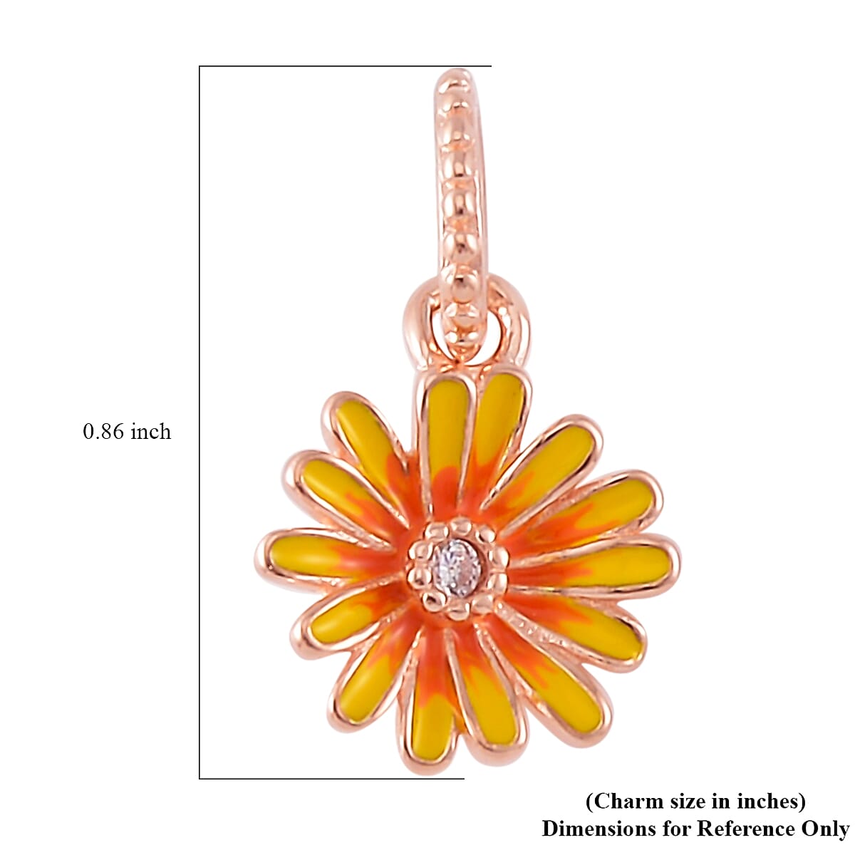Simulated Diamond, Enameled Chrysanthemum Charm in 14K Rose Gold Over Sterling Silver image number 3