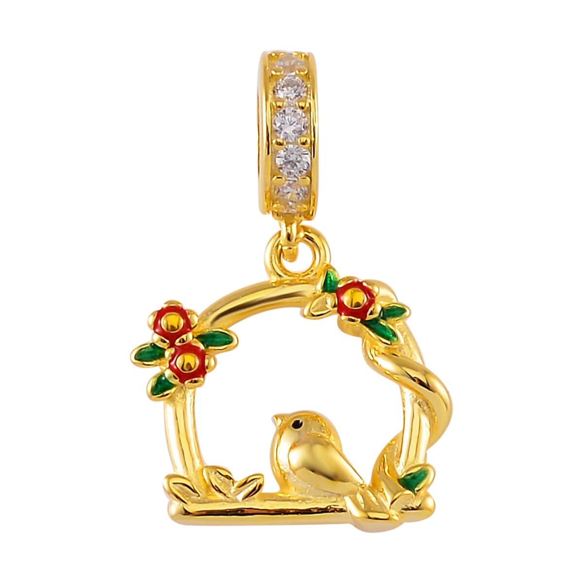 Simulated Diamond Home of the Bird Charm in 14K Yellow Gold Over Sterling Silver 0.20 ctw image number 0