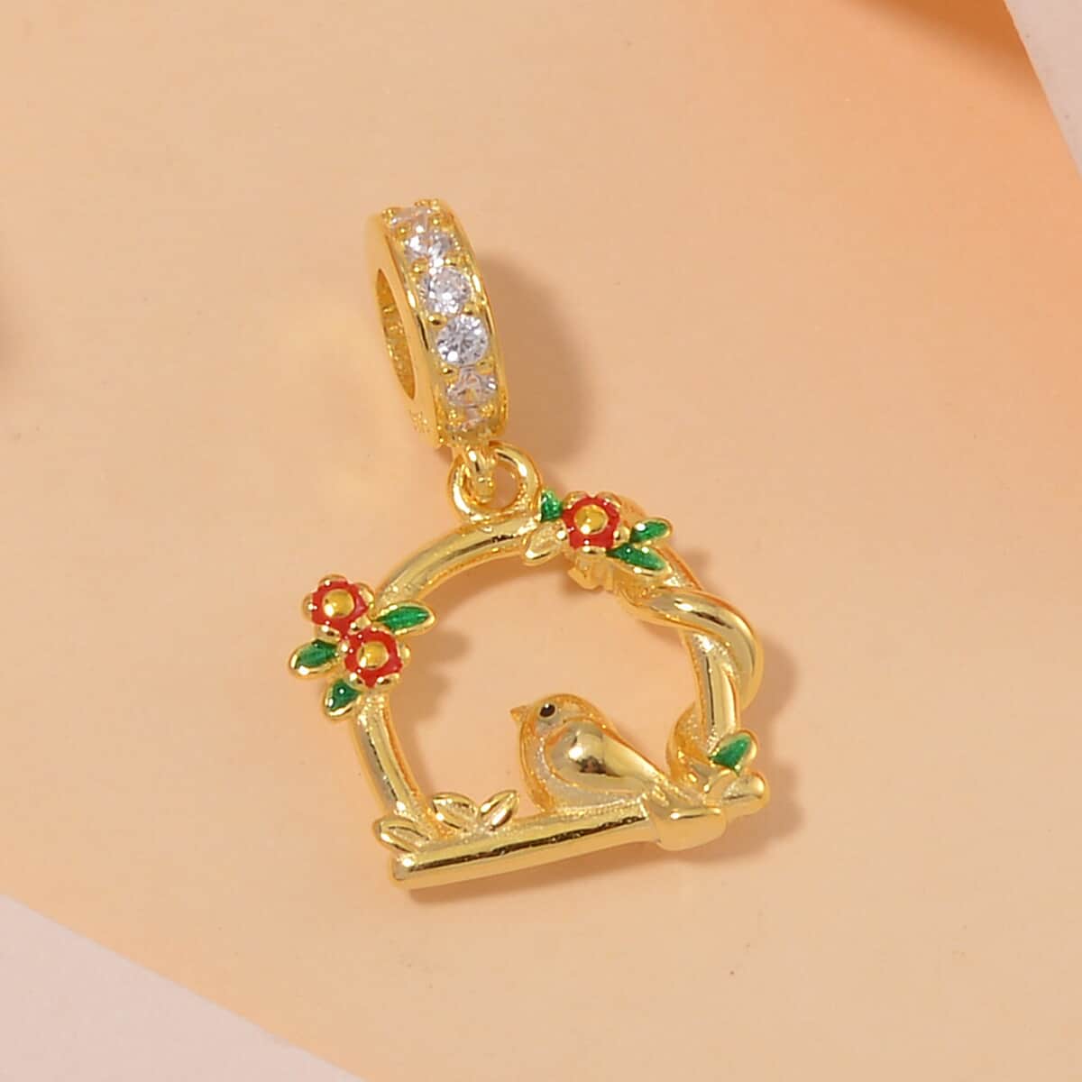 Simulated Diamond Home of the Bird Charm in 14K Yellow Gold Over Sterling Silver 0.20 ctw image number 1