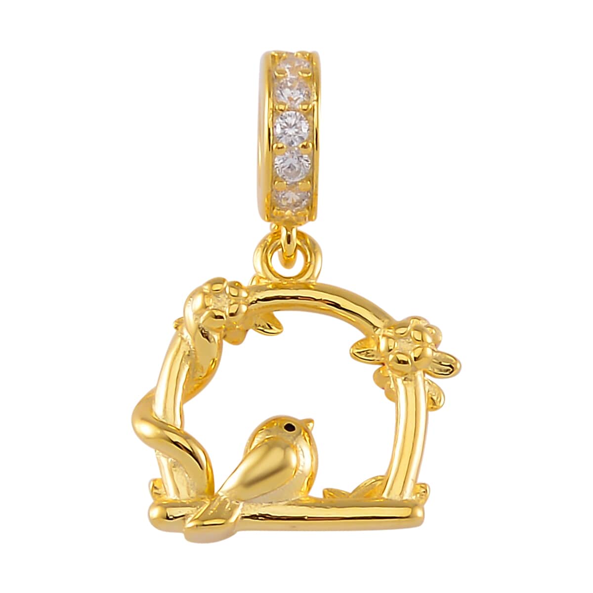 Simulated Diamond Home of the Bird Charm in 14K Yellow Gold Over Sterling Silver 0.20 ctw image number 3