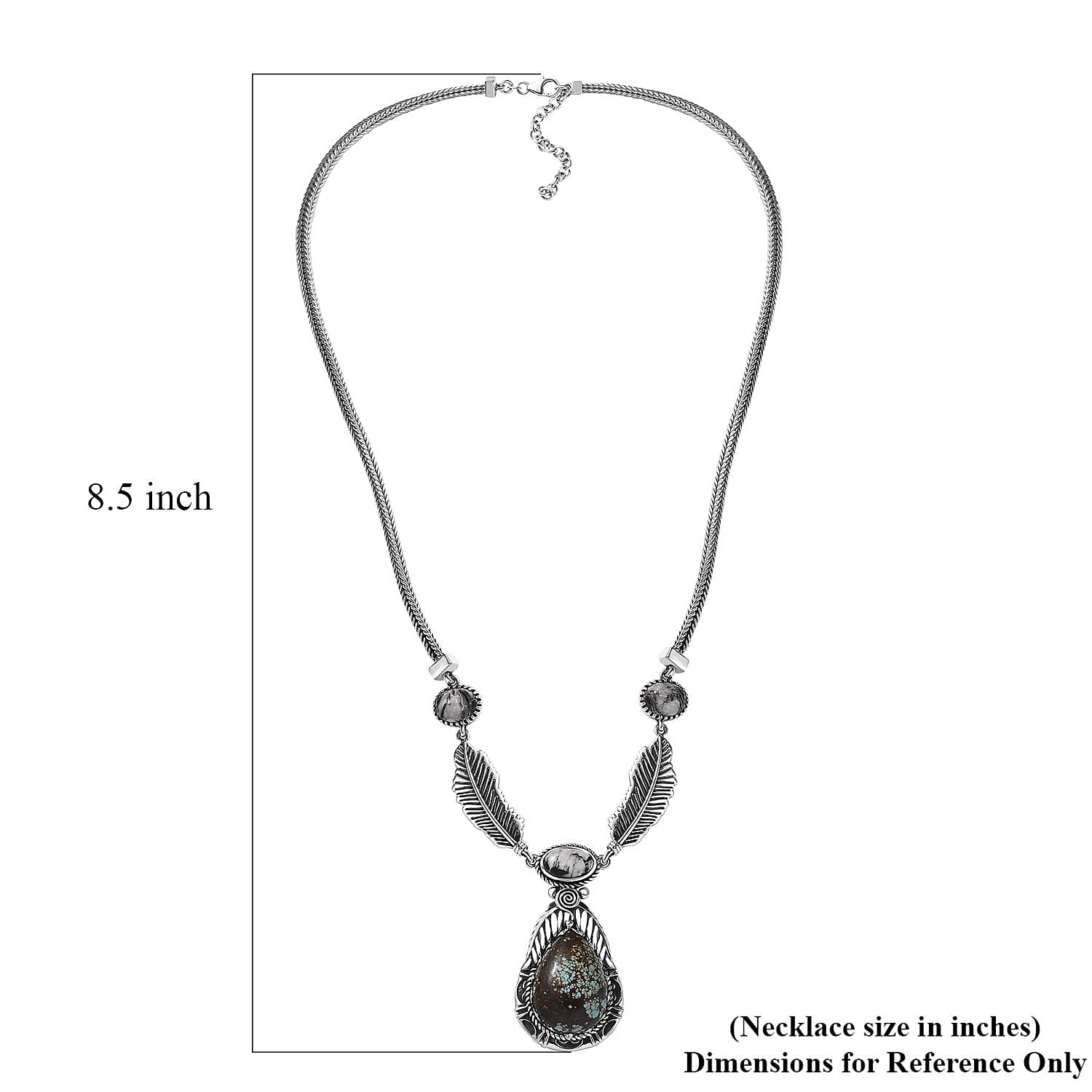 D'Joy Artisan Crafted Blue Horizon Turquoise, White Buffalo 17.65 ctw Feather Necklace in Black Oxidized Sterling Silver 18-20 Inches