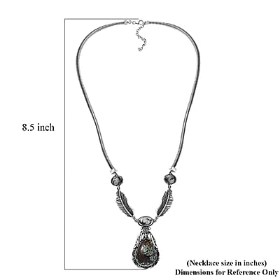 D'Joy Artisan Crafted Blue Horizon Turquoise, White Buffalo 17.65 ctw Feather Necklace in Black Oxidized Sterling Silver 18-20 Inches