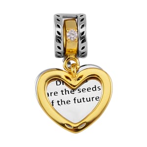 Simulated Diamond Two Hearts Charm in 14K Yellow Gold Over Sterling Silver