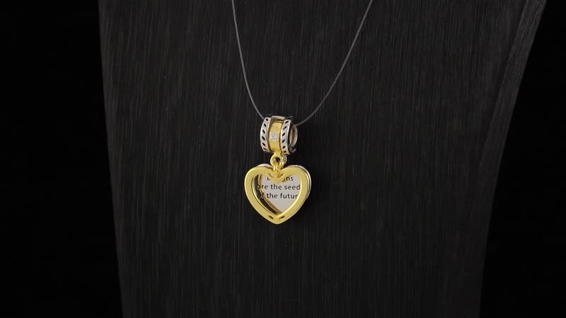Simulated Diamond Two Hearts Charm in 14K Yellow Gold Over Sterling Silver