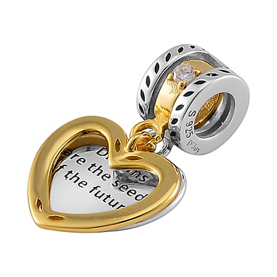 Simulated Diamond Two Hearts Charm in 14K Yellow Gold Over Sterling Silver