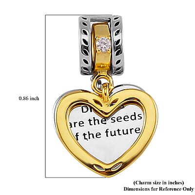Simulated Diamond Two Hearts Charm in 14K Yellow Gold Over Sterling Silver
