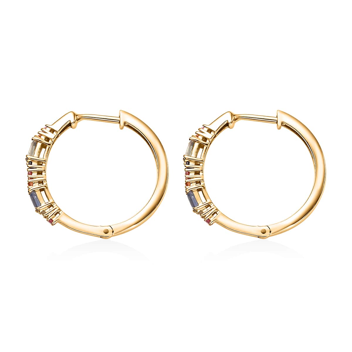 Multi Sapphire 0.65 ctw Art Deco Hoop Earrings in 18K Vermeil Yellow Gold Over Sterling Silver image number 3