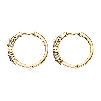Multi Sapphire 0.65 ctw Art Deco Hoop Earrings in 18K Vermeil Yellow Gold Over Sterling Silver
