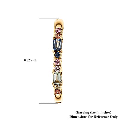 Multi Sapphire 0.65 ctw Art Deco Hoop Earrings in 18K Vermeil Yellow Gold Over Sterling Silver