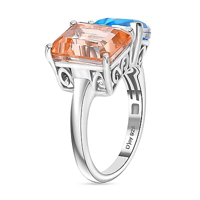 Morganique and Caribbean Quartz (Triplet) Heart Ring in Rhodium Over Sterling Silver (Size 10.0) 8.65 ctw