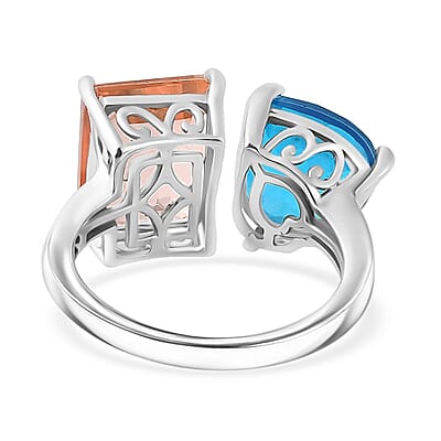 Morganique and Caribbean Quartz (Triplet) Heart Ring in Rhodium Over Sterling Silver (Size 10.0) 8.65 ctw