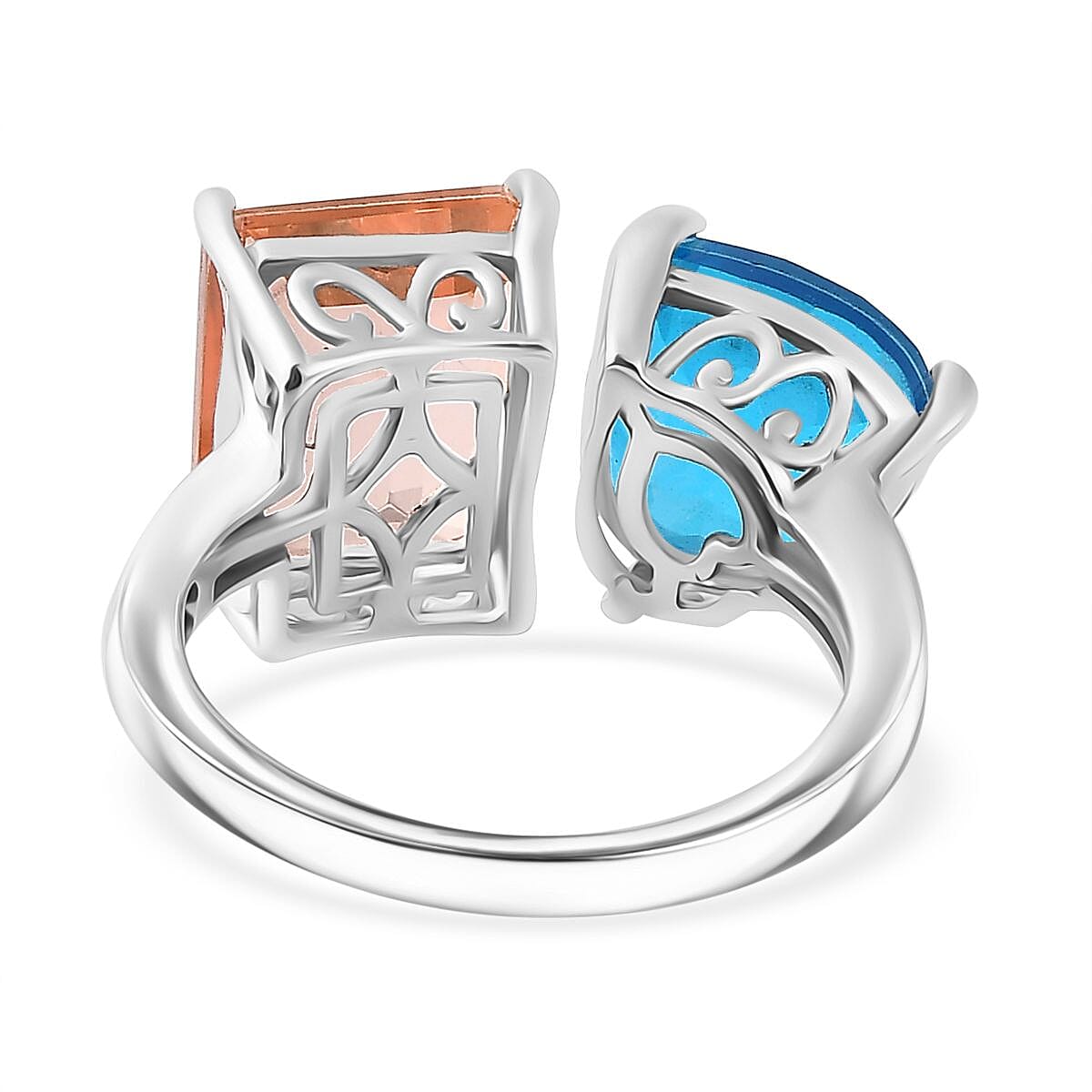 Morganique and Caribbean Quartz (Triplet) Heart Ring in Rhodium Over Sterling Silver (Size 9.0) 8.65 ctw image number 4