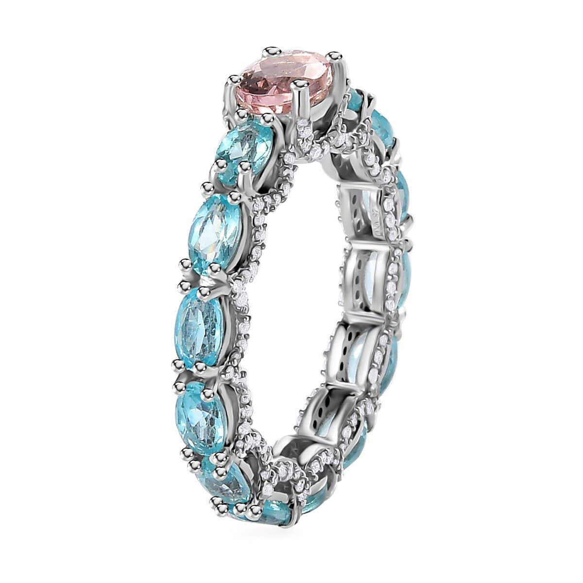 Premium Pink Morganite and Multi Gemstone Eternity Band Ring in Rhodium Over Sterling Silver 4.00 ctw image number 3