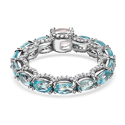 Premium Pink Morganite and Multi Gemstone Eternity Band Ring in Rhodium Over Sterling Silver (Size 6.0) 4.00 ctw