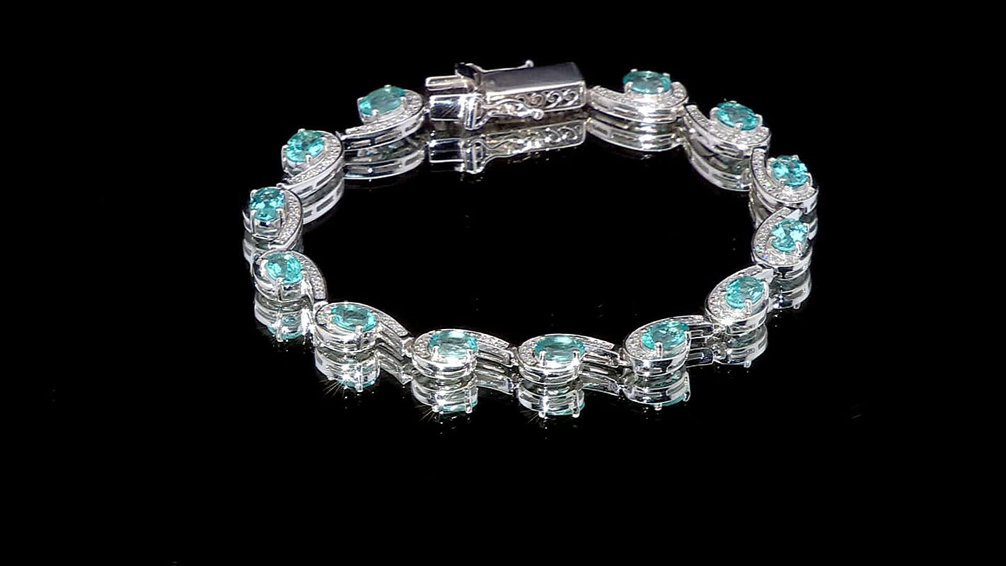 Doorbuster Premium Betroka Paraiba Apatite, Moissanite Bracelet in Rhodium Over Sterling Silver (6.50 In) 6.75 ctw