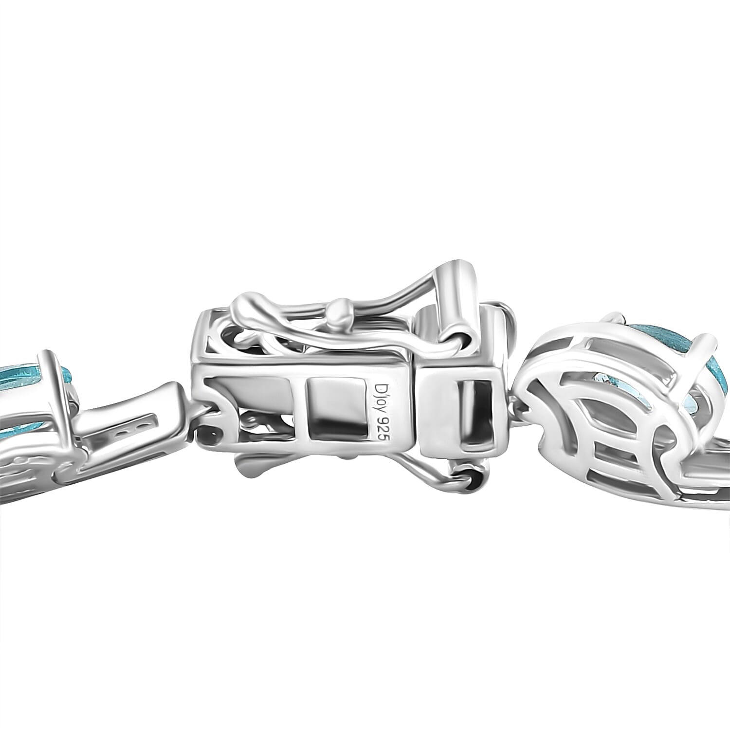 D'Joy Premium Betroka Blue Apatite and Moissanite 6.75 ctw Sea Waves Bracelet in Rhodium Over Sterling Silver (6.50 In)