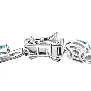 D'Joy Premium Betroka Blue Apatite and Moissanite 6.90 ctw Sea Waves Bracelet in Rhodium Over Sterling Silver (7.25 In)