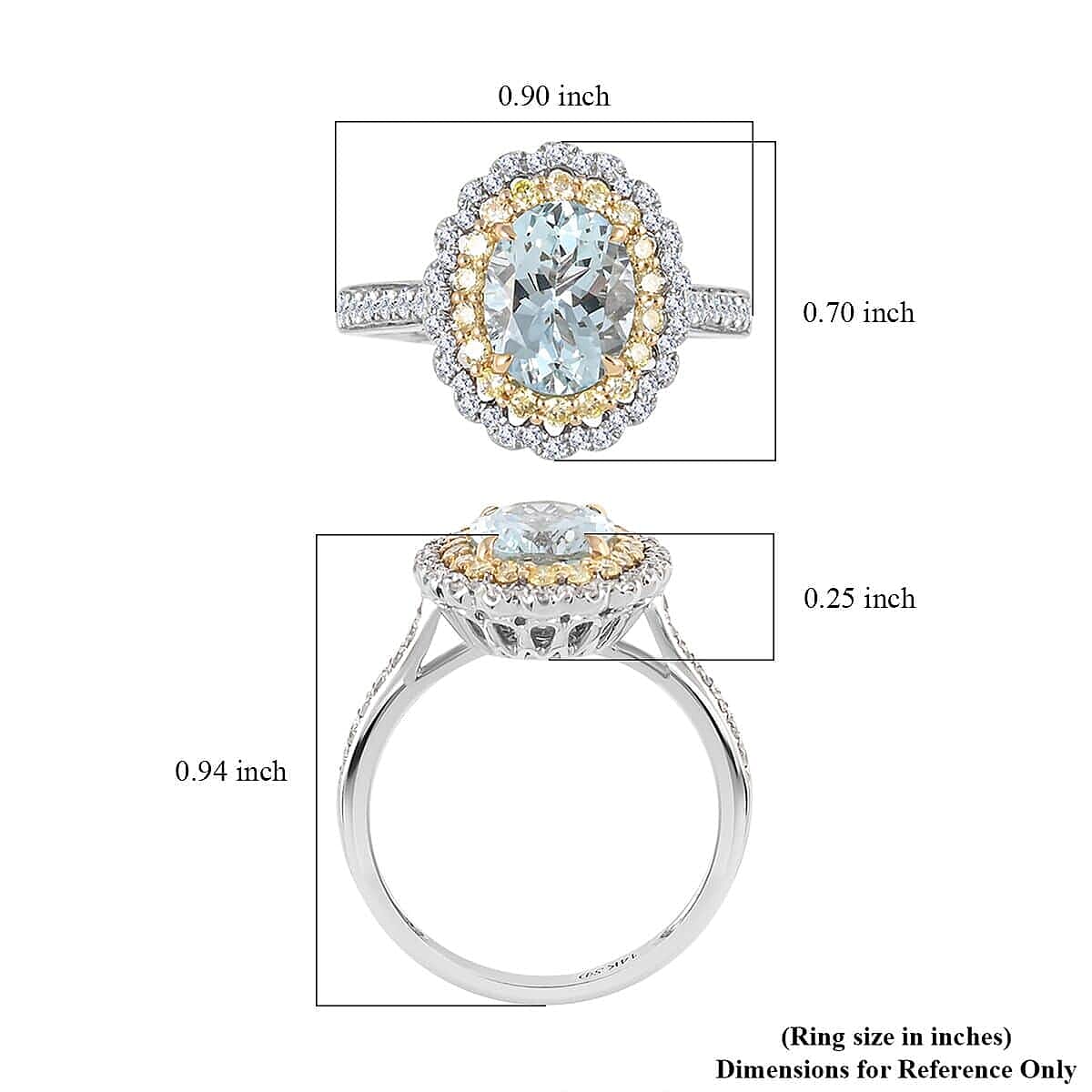 14K White and Yellow Gold Mangoro Aquamarine, Natural Yellow and White Diamond Ring (Size 4.5) 2.20 ctw