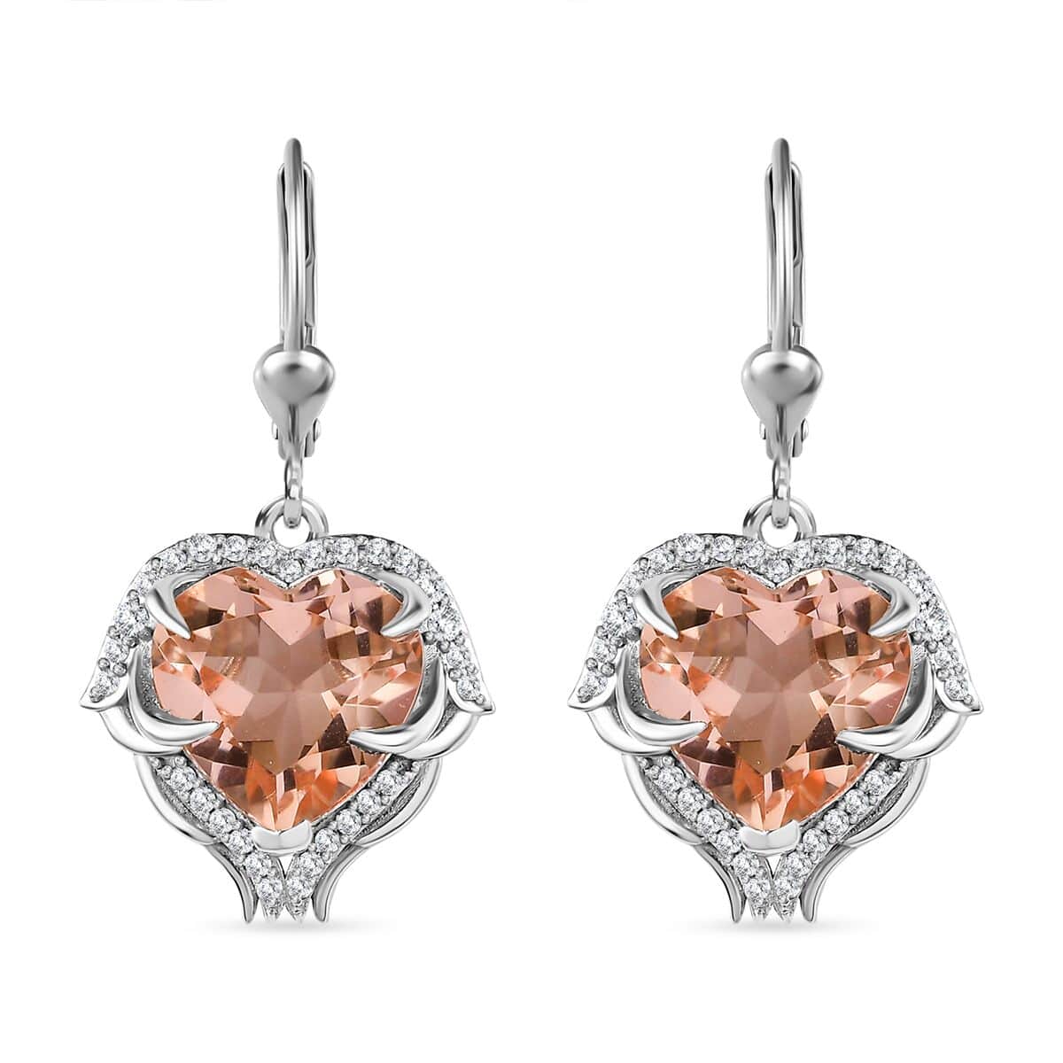 Morganique Quartz (Triplet) and White Zircon Heart Earrings in Rhodium Over Sterling Silver 9.60 ctw image number 0