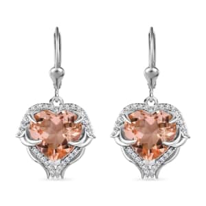 Morganique Quartz (Triplet) and White Zircon Heart Earrings in Rhodium Over Sterling Silver 9.60 ctw