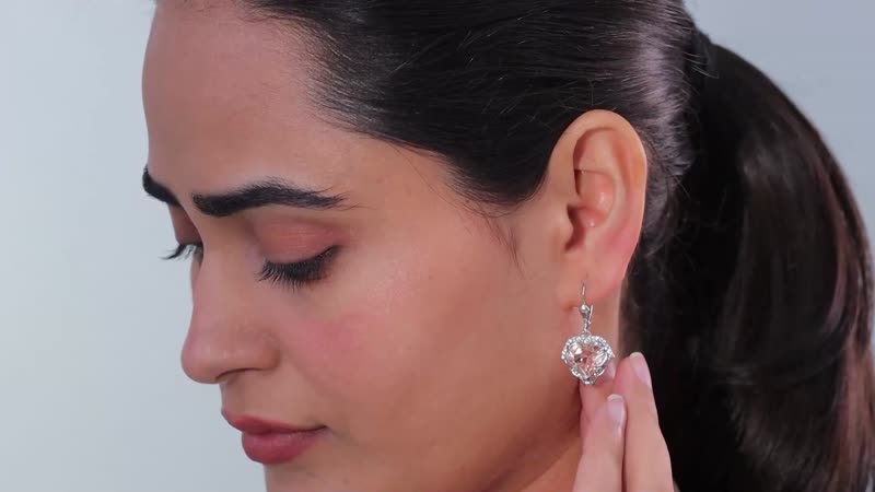 Morganique Quartz (Triplet) and White Zircon Heart Earrings in Rhodium Over Sterling Silver 9.60 ctw