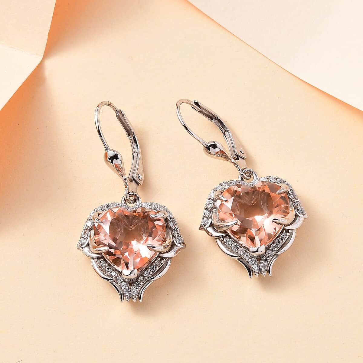 Morganique Quartz (Triplet) and White Zircon Heart Earrings in Rhodium Over Sterling Silver 9.60 ctw image number 1