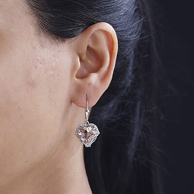 Morganique Quartz (Triplet) and White Zircon Heart Earrings in Rhodium Over Sterling Silver 9.60 ctw