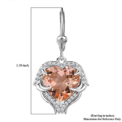 Morganique Quartz (Triplet) and White Zircon Heart Earrings in Rhodium Over Sterling Silver 9.60 ctw