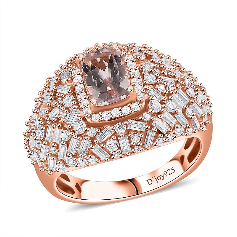 Premium Pink Morganite and Moissanite Dome Ring in 18K Vermeil Rose Gold Over Sterling Silver (Size 10.0) 2.65 ctw