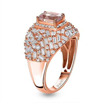 Premium Pink Morganite and Moissanite Dome Ring in 18K Vermeil Rose Gold Over Sterling Silver (Size 10.0) 2.65 ctw