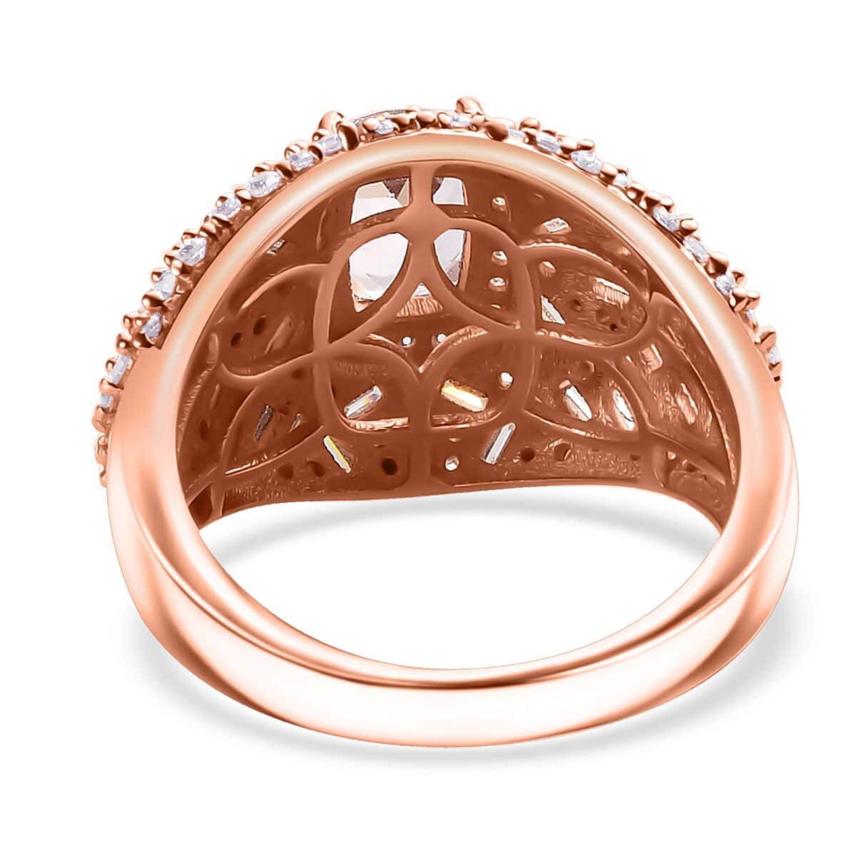 Premium Pink Morganite and Moissanite Dome Ring in 18K Vermeil Rose Gold Over Sterling Silver 2.65 ctw image number 4