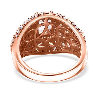 Premium Pink Morganite and Moissanite Dome Ring in 18K Vermeil Rose Gold Over Sterling Silver (Size 10.0) 2.65 ctw