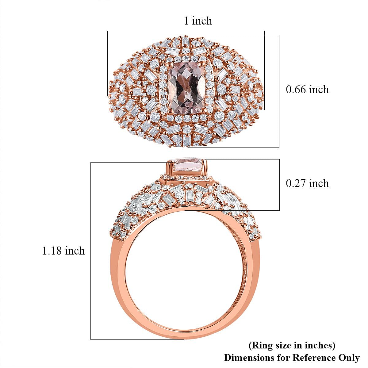 Premium Pink Morganite and Moissanite Dome Ring in 18K Vermeil Rose Gold Over Sterling Silver (Size 10.0) 2.65 ctw