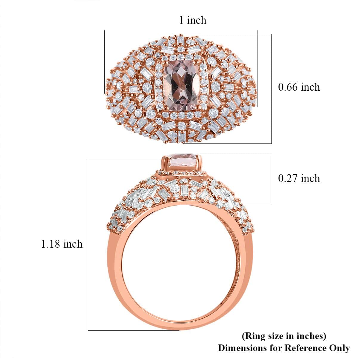 Premium Pink Morganite and Moissanite Dome Ring in 18K Vermeil Rose Gold Over Sterling Silver 2.65 ctw image number 5