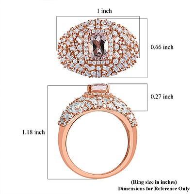 Premium Pink Morganite and Moissanite Dome Ring in 18K Vermeil Rose Gold Over Sterling Silver (Size 10.0) 2.65 ctw