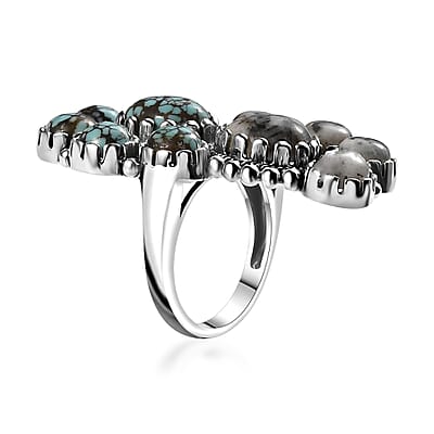 Artisan Crafted White Buffalo and Blue Moon Turquoise 12.00 ctw Ring in Sterling Silver (Size 10.0)