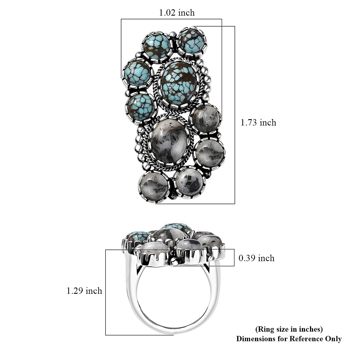 Artisan Crafted White Buffalo and Blue Moon Turquoise 12.00 ctw Ring in Sterling Silver (Size 10.0)