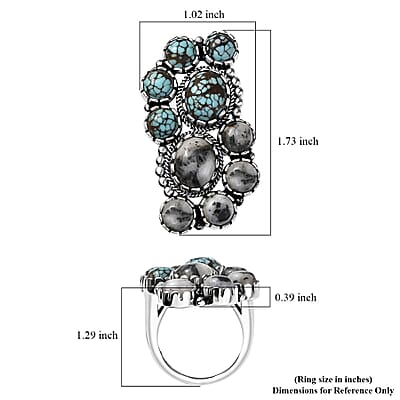 Artisan Crafted White Buffalo and Blue Moon Turquoise 12.00 ctw Ring in Sterling Silver (Size 10.0)