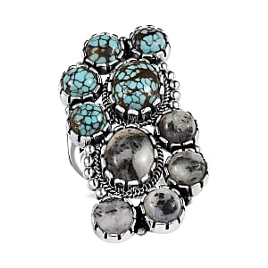 D'Joy Artisan Crafted White Buffalo and Blue Moon Turquoise 12.00 ctw Ring in Sterling Silver (Size 8.0)