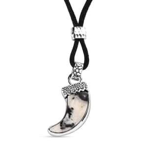 Artisan Crafted White Buffalo 10.50 ctw Bear Claw Necklace in Sterling Silver and Black Leather Cord 20 Inches