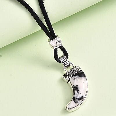 Artisan Crafted White Buffalo 10.50 ctw Bear Claw Necklace in Sterling Silver and Black Leather Cord 20 Inches