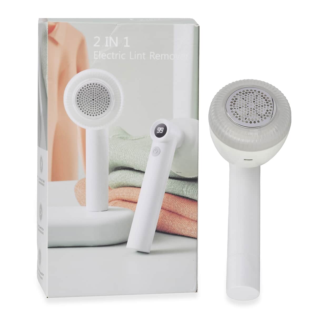 2 In 1 White Electrical Lint Remover & Roller with LCD Display, 6 Blades and 1 Cleaning Brush (500mAh Battery Included) image number 6