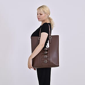 Genuine Leather Tote Bag with Cosmetic Bag