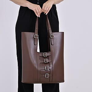 Genuine Leather Tote Bag with Cosmetic Bag