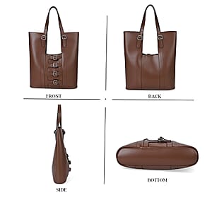 Genuine Leather Tote Bag with Cosmetic Bag