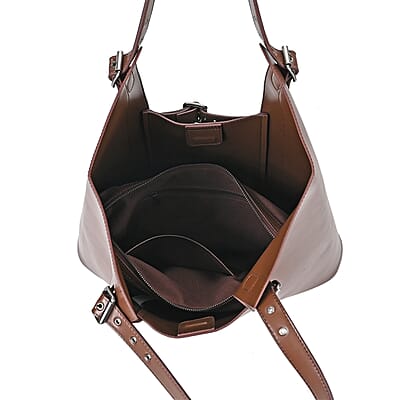 Genuine Leather Tote Bag with Cosmetic Bag