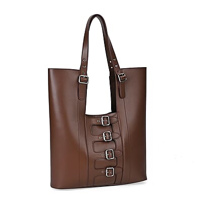 Genuine Leather Tote Bag with Cosmetic Bag