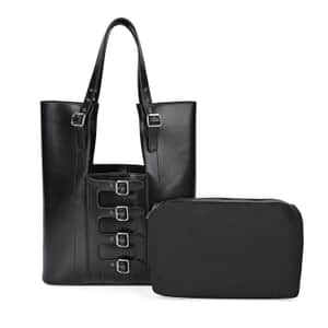 Italy Retro Noble Collection Black Genuine Leather Tote Bag