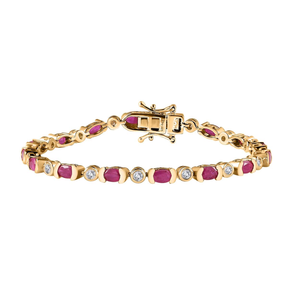 Montepuez Ruby and Moissanite Art Deco Bracelet in 18K Vermeil Yellow Gold Over Sterling Silver (6.50 In) 5.00 ctw image number 0