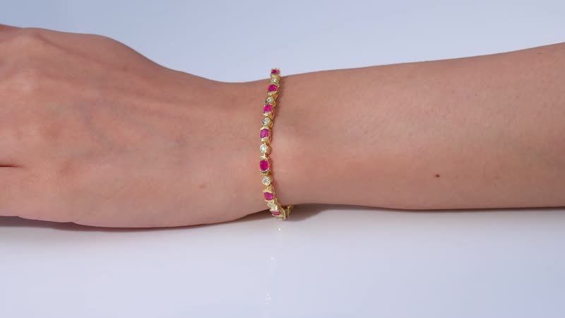 Montepuez Ruby and Moissanite Art Deco Bracelet in 18K Vermeil Yellow Gold Over Sterling Silver (6.50 In) 5.00 ctw
